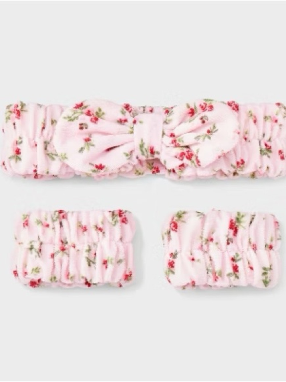 Pink Floral Bow Headband and Wristbands Spa set